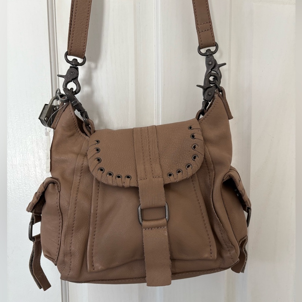 Free People Tan and Brown Crossbody Bag with Adjustable Strap
